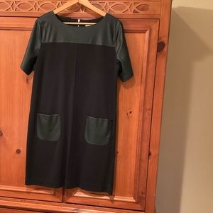 Loft faux leather trim little black knit dress